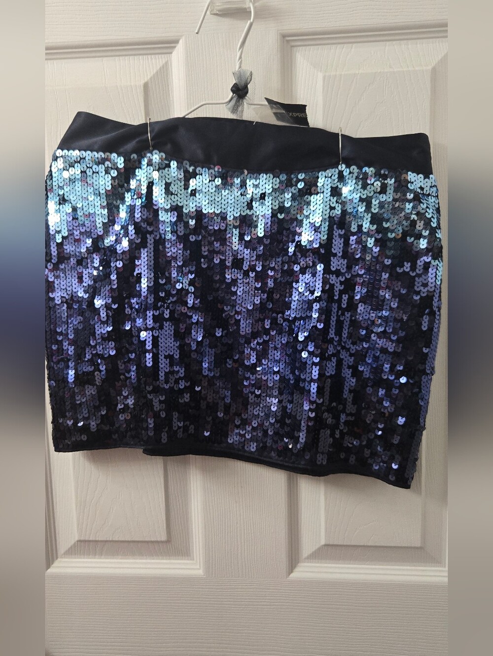 New Express Iridescent Sequin Mini Skirt - Navy/Blue